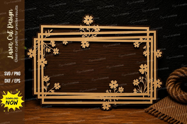 Floral Rectangle Border Frame Laser Cut SVG Design flower bo