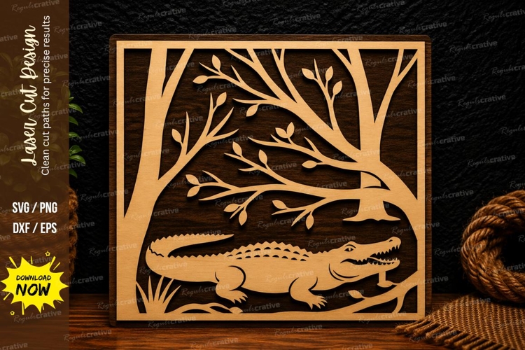 Crocodile Forest Scene Laser Cut SVG Design crocodile forest