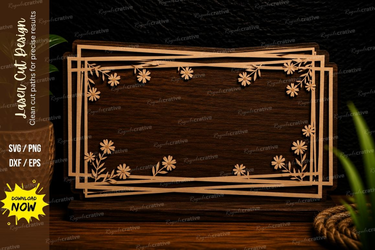 Minimal Floral Rectangle Border Frame Laser Cut SVG Design