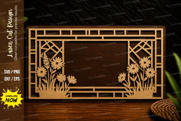 Modern Floral Rectangle Border Laser Cut SVG Design modern