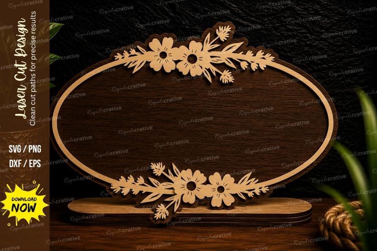 Botanical Oval Flower Frame Laser Cut SVG Design botanical