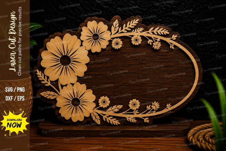 Large Flower Oval Frame Laser Cut SVG Design large flower