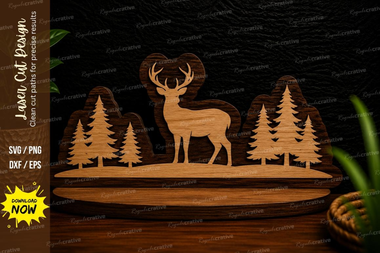 Standing Deer Forest Landscape Laser Cut SVG Design standing