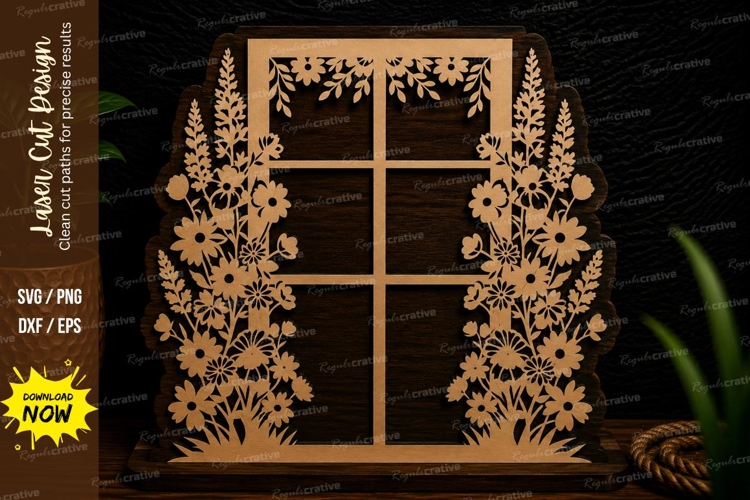 Floral Window Frame Laser Cut SVG Design floral window frame