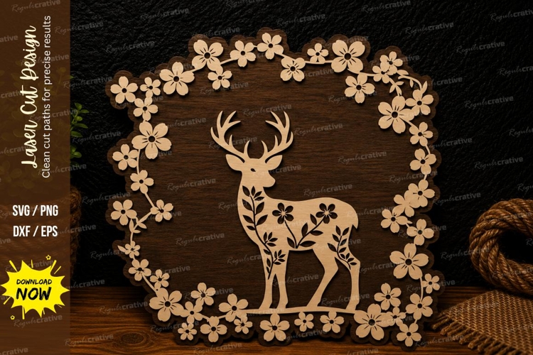 Floral Deer Frame Laser Cut SVG Design deer frame svg, flora