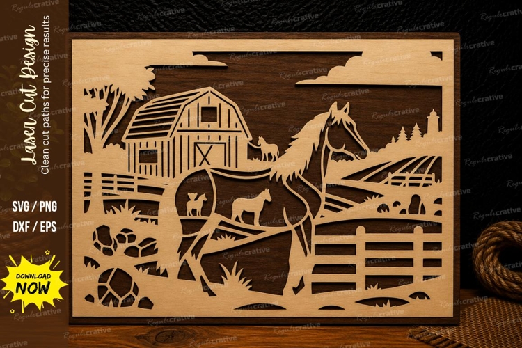 Farm Horse Barn Scene Laser Cut SVG Design farm horse svg,