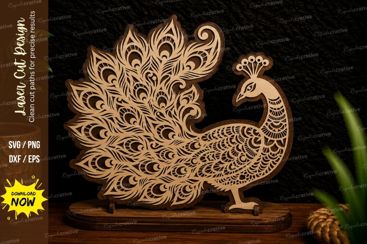 Decorative Peacock Mandala Laser Cut SVG Design peacock mand