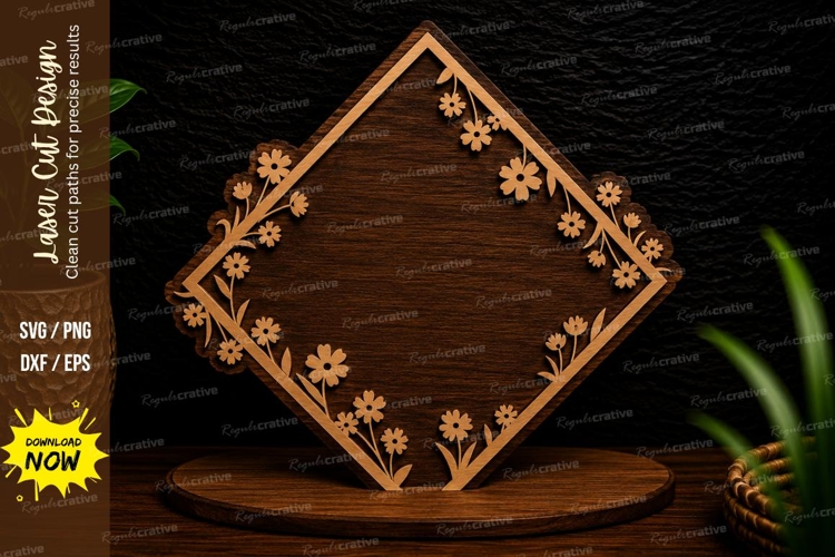 Floral Diamond Frame Laser Cut SVG Design diamond frame svg,