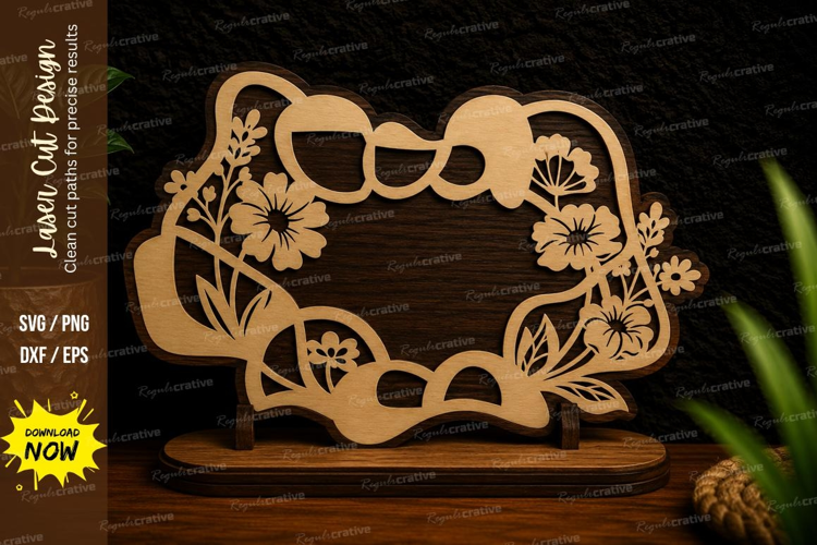 Floral Bow Frame Laser Cut SVG Design floral bow frame svg,