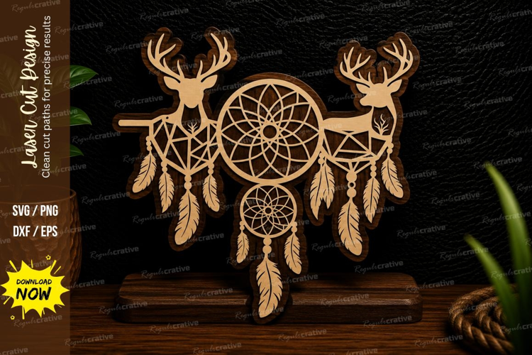Deer Dreamcatcher Duo Laser Cut SVG Design deer dreamcatcher