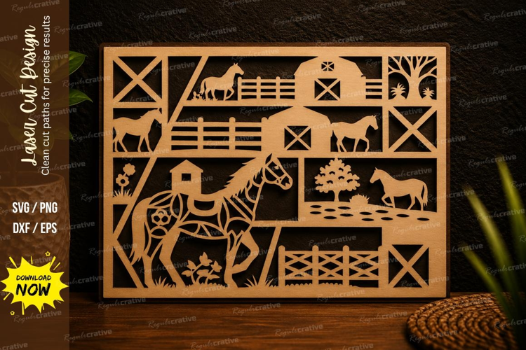 Farm Animals Barn Scene Laser Cut SVG Design farm animals