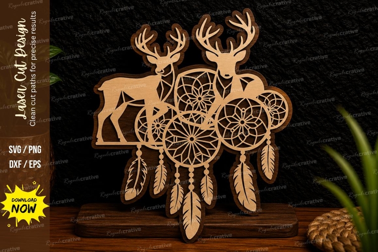 Double Deer Dreamcatcher Laser Cut SVG Design double deer