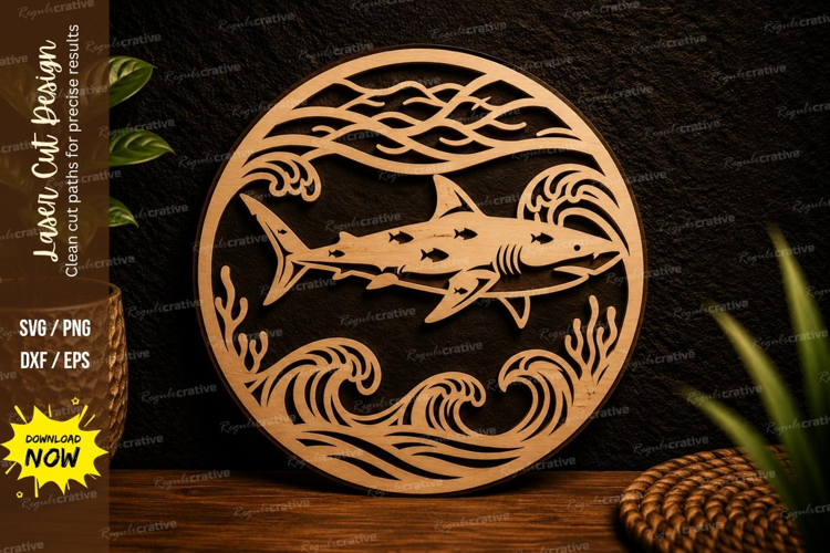 Shark Ocean Waves Laser Cut SVG Design shark svg, shark lase