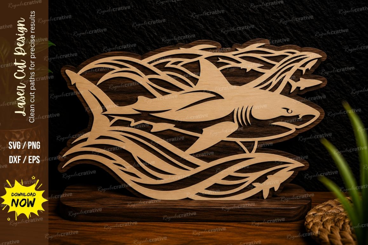 Shark Ocean Waves Laser Cut SVG Design shark svg, shark lase