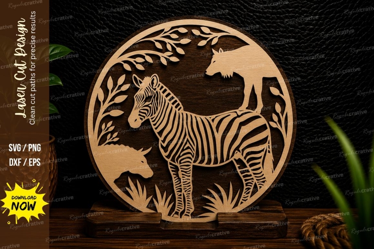 Zebra Wildlife Circle Laser Cut SVG Design zebra circle svg,