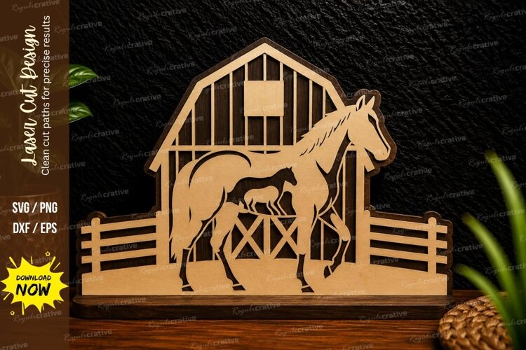 Horse Barn Farm Laser Cut SVG Design horse barn svg, horse example image 1