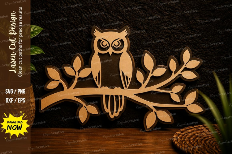 Owl on Branch Laser Cut SVG Design owl svg, owl on branch