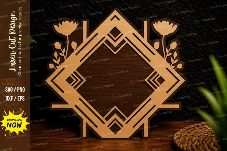 Geometric Floral Diamond Frame Laser Cut SVG Design diamond