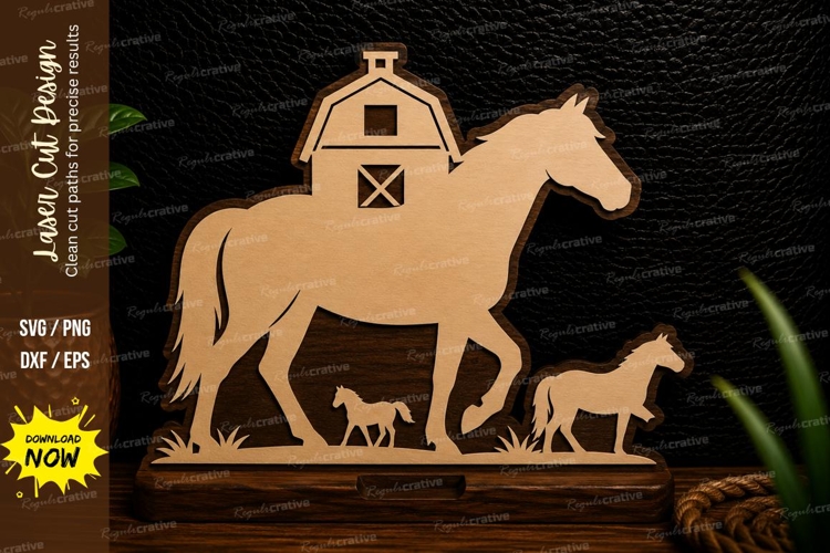 Horse Barn Farm Scene Laser Cut SVG Design horse barn svg,