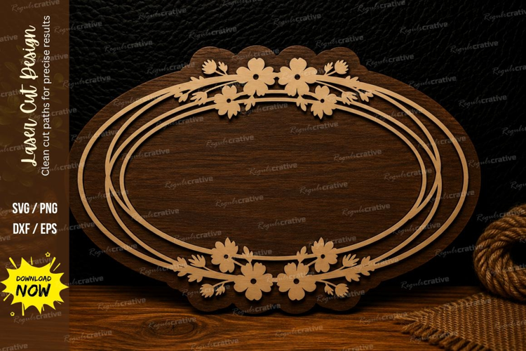 Classic Oval Floral Frame Laser Cut SVG Design classic oval