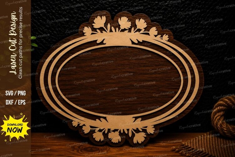 Elegant Oval Floral Frame Laser Cut SVG Design elegant oval example image 1