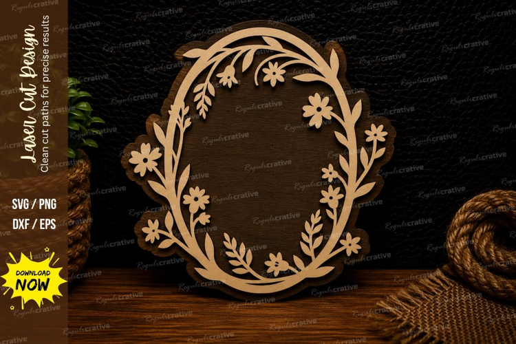 Vertical Floral Oval Frame Laser Cut SVG Design vertical ova