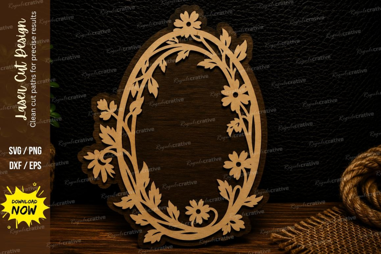 Botanical Oval Plaque Laser Cut SVG Design botanical oval fr