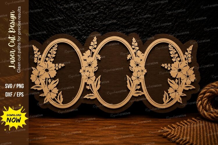 Triple Oval Floral Frame Laser Cut SVG Design triple oval example image 1