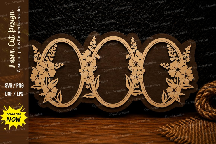 Triple Oval Floral Frame Laser Cut SVG Design triple oval