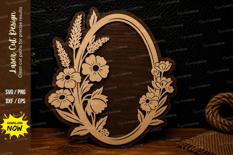 Wildflower Oval Frame Laser Cut SVG Design wildflower oval
