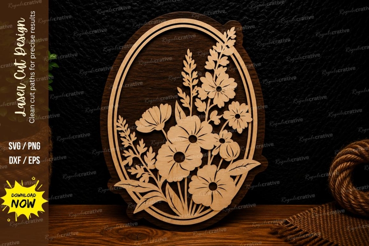 Floral Bouquet Oval Frame Laser Cut SVG Design floral bouque