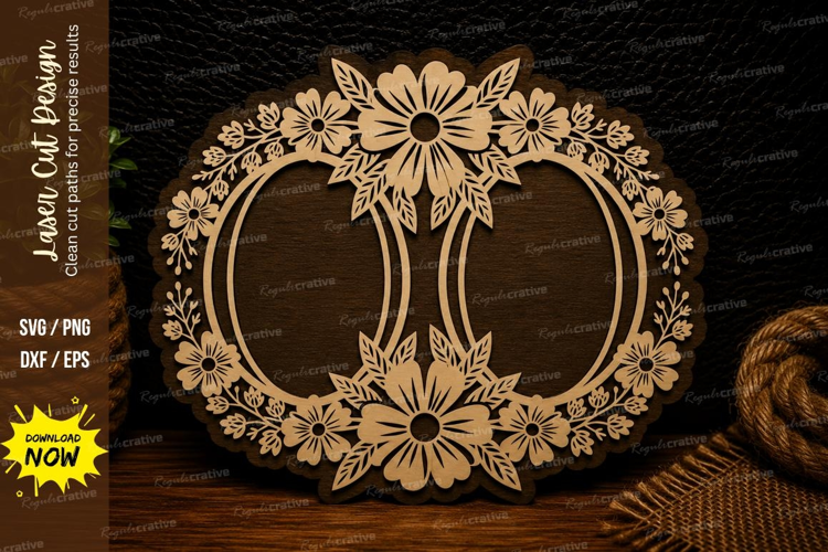 Double Oval Floral Frame Laser Cut SVG Design double oval