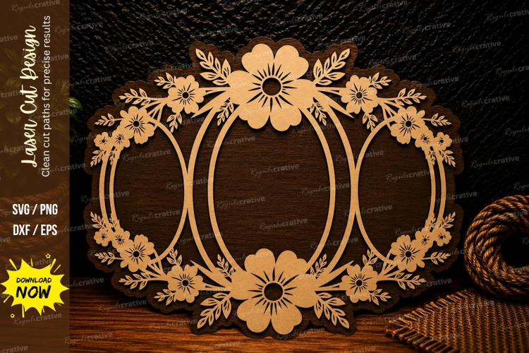 Triple Oval Floral Frame Laser Cut SVG Design triple oval fr