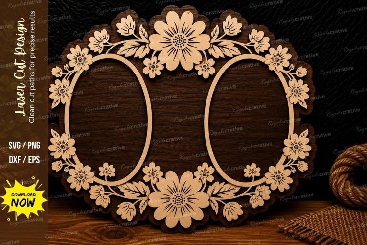 Triple Oval Floral Frame Laser Cut SVG Design triple oval