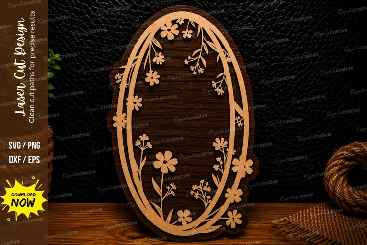 Minimal Oval Floral Frame Laser Cut SVG Design oval floral