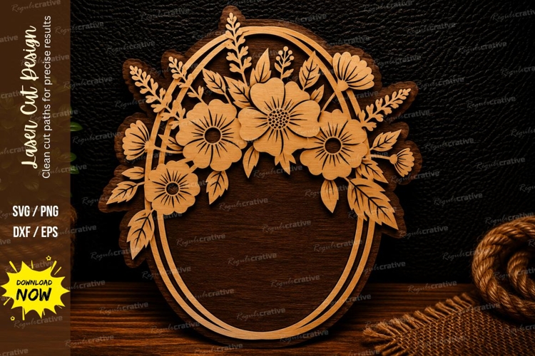 Wildflower Oval Frame Laser Cut SVG Design wildflower oval