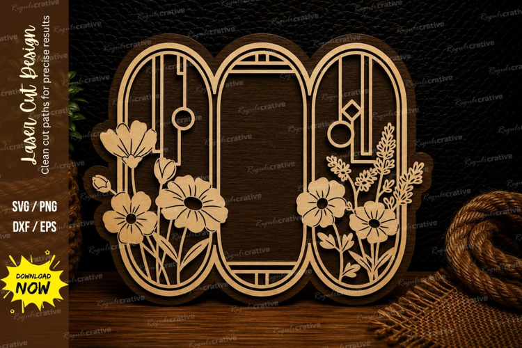 Triple Oval Floral Frame Laser Cut SVG Design triple oval