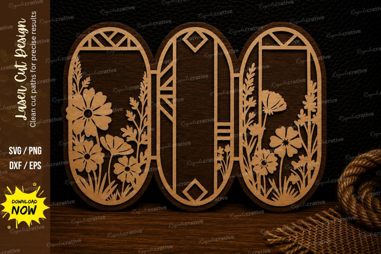 Decorative Triple Oval Floral Frame Laser Cut SVG Design