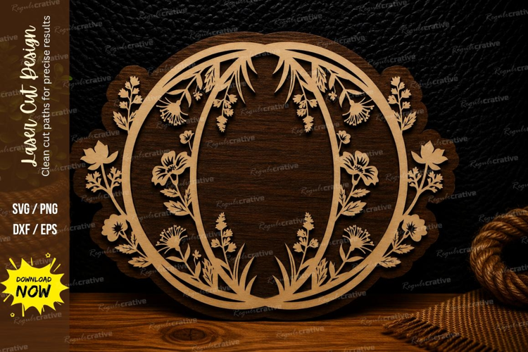 Round Floral Wreath Frame Laser Cut SVG Design round floral
