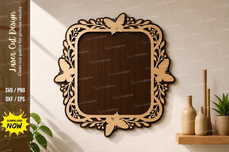 Floral Square Frame laser Cut svg Cutting file floral square