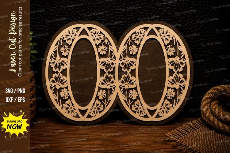 Double Oval Floral Frame Laser Cut SVG Design double oval example image 1