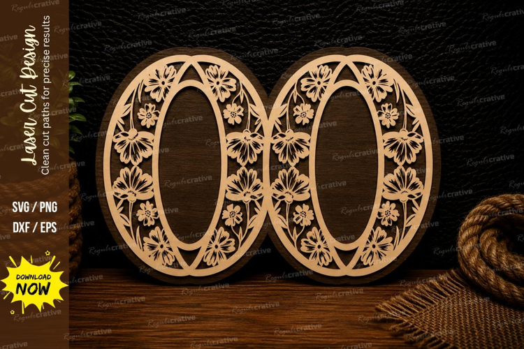 Double Oval Floral Frame Laser Cut SVG Design double oval