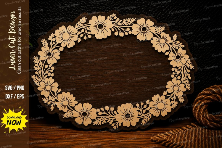 Wildflower Oval Frame Laser Cut SVG Design wildflower oval
