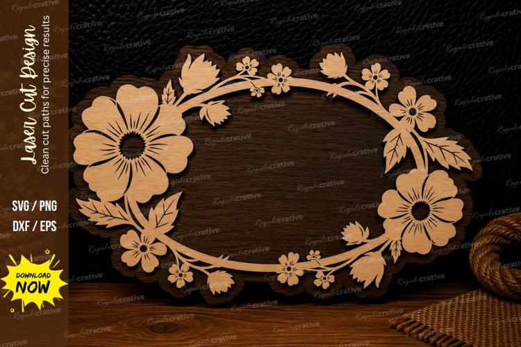Large Daisy Oval Floral Frame Laser Cut SVG Design large dai