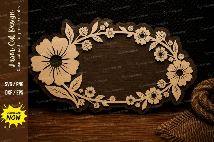 Botanical Oval Flower Frame Laser Cut SVG Design botanical