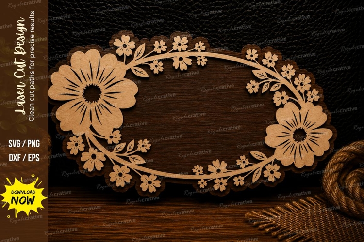 Decorative Oval Daisy Frame Laser Cut SVG Design decorative