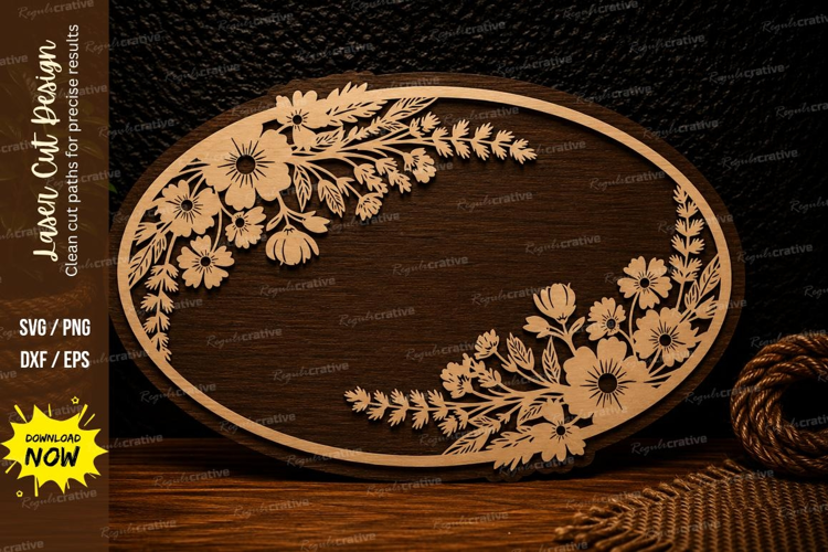Wildflower Oval Border Frame Laser Cut SVG Design wildflower