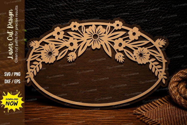 Botanical Floral Oval Frame Laser Cut SVG Design botanical