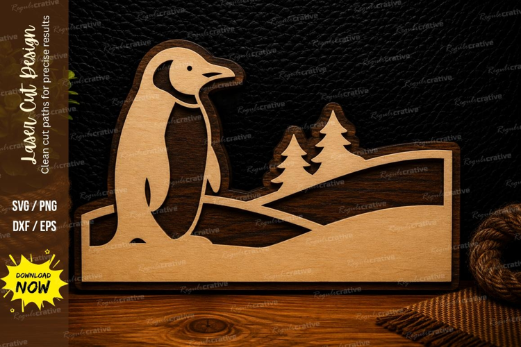 Penguin Winter Landscape Laser Cut SVG Design penguin landsc