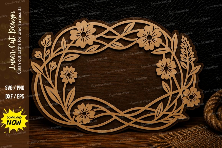 Botanical Oval Floral Frame Laser Cut SVG Design botanical